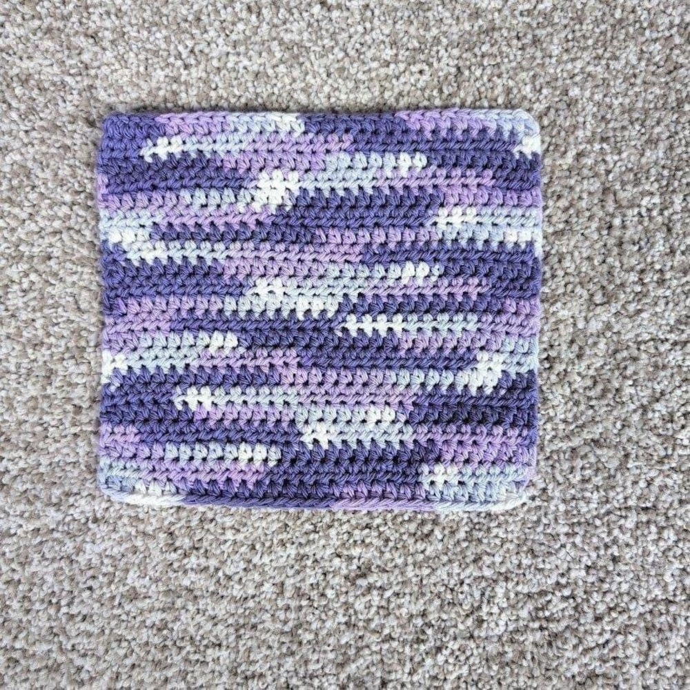 Handmade Crocheted Washcloth Dishcloth Purple‎ Haze Lavender White Cotton Blend